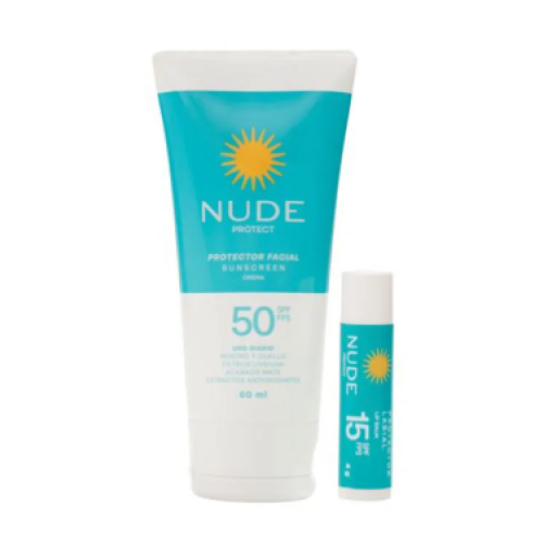Nude protec Protector Solar facial crema 50 SPF Tubo X 60 Ml Gratis protector labial  