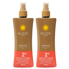 Nude Bronceador Aceite SPF 2 Fragancia coco Resistente al agua 2 SPF  2 Frascos X 240 Ml 