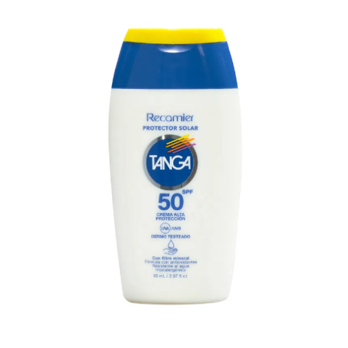 Protector solar Tanga 50 SPF crema Resistente al agua Frasco X 85 Ml 