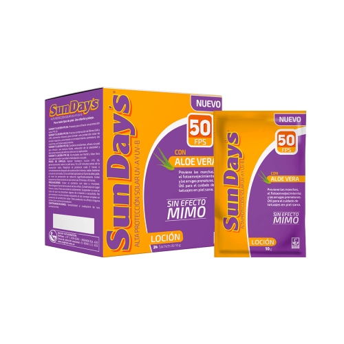 Sunday's Protector Solar con aloe vera 50 FPS Caja X 24 Unidades