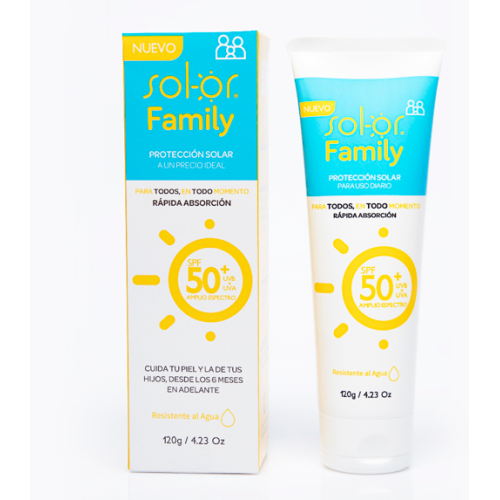 Sol-or Family protección solar Rapida absorción Resistente al agua SPF50+ Frasco X 120 Gramos