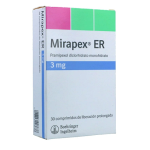 mirapex er 3.0 mg caja x 30 tabletas
