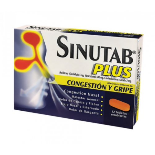 Sinutab Plus congestión y gripe Caja X 12 Tabletas 