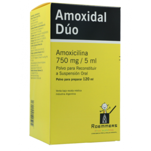 Amoxidal Dúo 750 Ml/ 5 Ml suspensión vía oral polvo para preparar Frasco X 120 Ml 