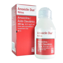 Amoxiclin Dúo niños 250 /6.25 Mg /5 Ml Polvo para reconstruir a solución oral Frasco X 90 Ml 