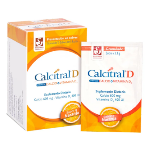 calcitral D 600 mg x15 sobres naranja