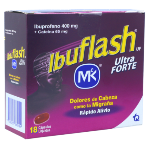 Ibuflash Ultra Forte  400 Mg /65 Mg Dolores de cabeza como Migraña Caja X 18 Cápsulas 