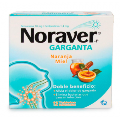 Noraver Garganta Doble beneficio Caja X 12 Tabletas 