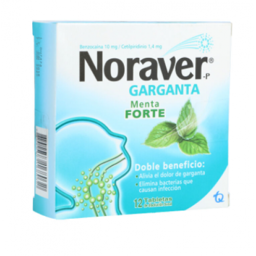 Noraver Garganta Menta Forte Doble beneficio Caja X 12 Tabletas 