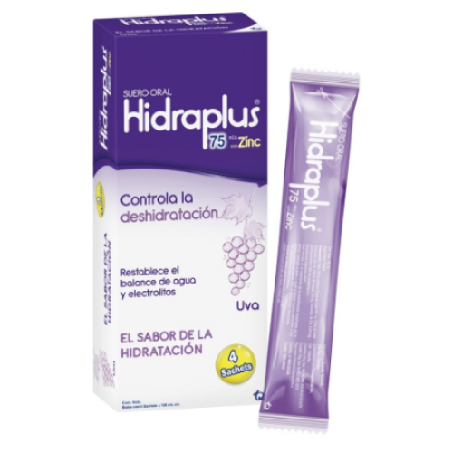 hidraplus 75 meq + zinc uva x 4 sachets