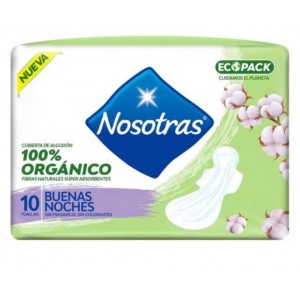 Nosotras Eco pack 100% Orgánico Toallas Buenas noches Paquete X 10 Unidades