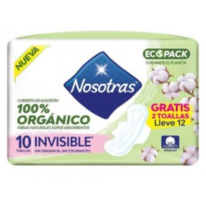 Nosotras Eco pack 100% Orgánico Toallas Invisibles Paquete X 10 Unidades (Gratis 2 Toallas)