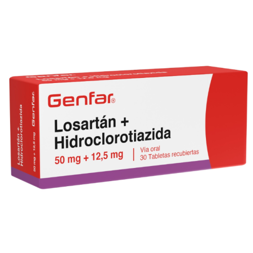losartan 50mg + hidroclorotiazida 12.5mg x 30 tabletas
