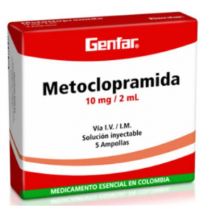 Metoclopramida 10 Mg/2 Ml Solución inyectable Caja X 5 Ampollas