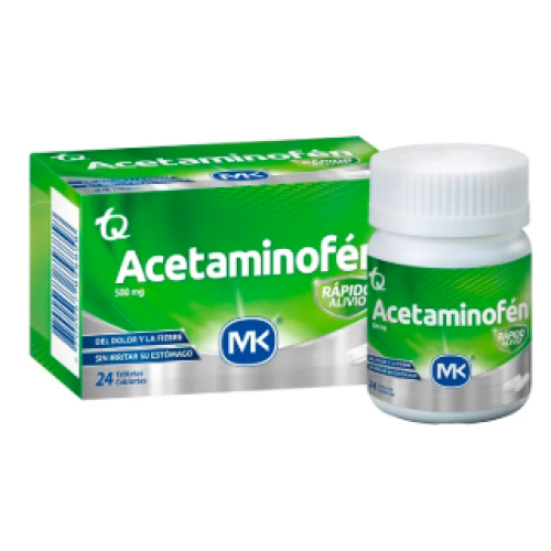 Acetaminofén 500 Mg MK Frasco X 24 Tabletas Recubiertas 