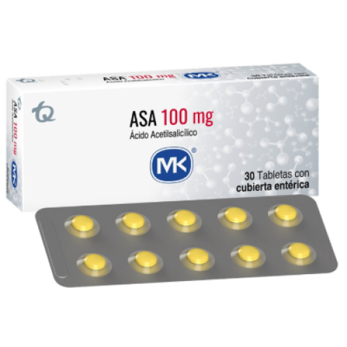 ASA ácido acetilsalicílico 100 Mg Caja X 30 Tabletas con cubierta entérica