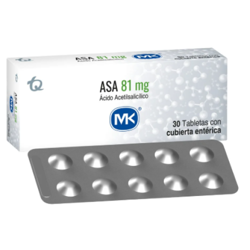 ASA ácido acetilsalicílico 81 Mg Caja X 30 Tabletas con cubierta entérica