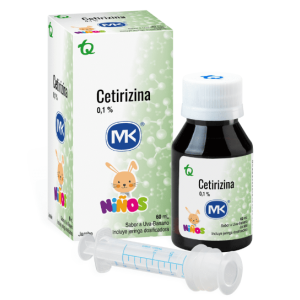Cetirizina niños Mk 0.1% sabor uva-banano Frasco X 60 Ml (incluye jeringa dosificadora)