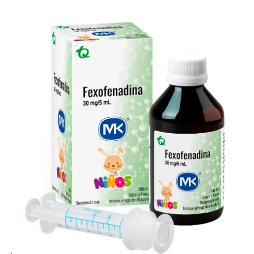 Fexofenadina Niños 30 Mg/ 5 Ml sabor a fresa suspensión oral Frasco X 150 Ml (incluye jeringa dosificadora)