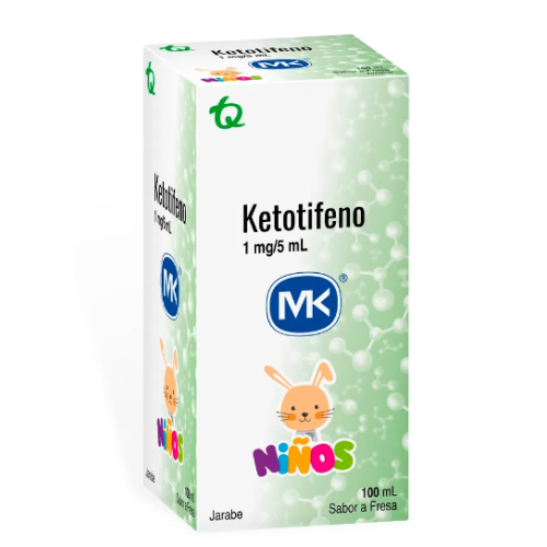 Ketotifeno Niños 1Mg / 5 ML sabor a fresa Frasco X 100 ML