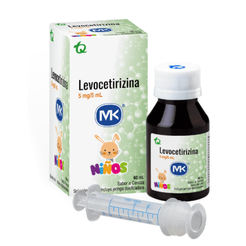 Levocetirizina Niños 5 Mg/ 5Ml solución oral sabor a cereza Frasco X 60 Ml (Incluye jeringa dosificadora)
