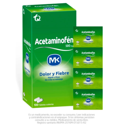 Acetaminofén Mk 500 Miligramos X 100 Tabletas