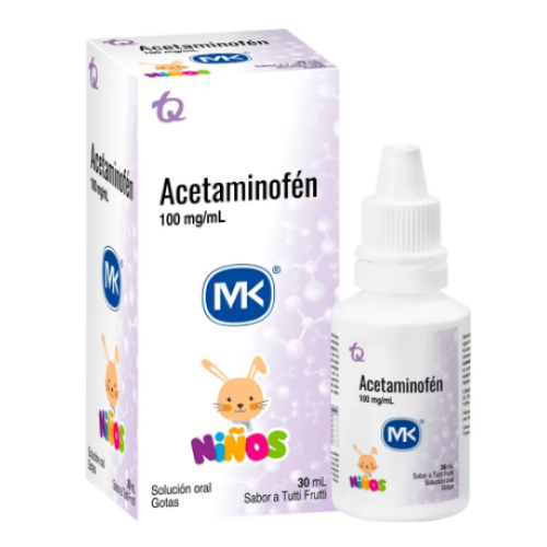 Acetaminofén 100 mg/ml Niños gotas sabor tutti frutti frasco x 30 ml 