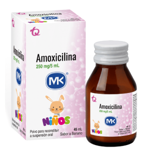 Amoxicilina 250 Mg/ 5 Ml Polvo para reconstituir a suspensión oral sabor banano Frasco X 45 Ml 