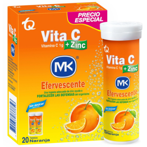 Vita C 1 Gramo Mk 2 Tubos X 20 Tabletas Efervescentes Mandarina + Zinc