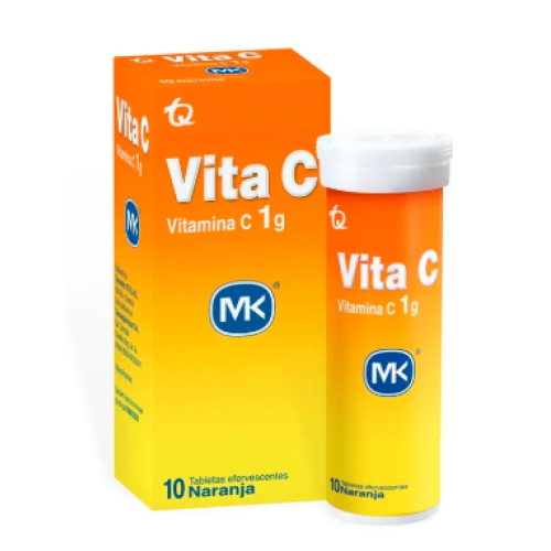 Vitamina C MK 1 gramo efervescente sabor naranja X 10 tabletas