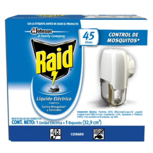 Raid Electrico 45 Usos Noche + 1 Repuesto X 32.9 Mililitros Raid Electrico 45 Usos Noche + 1 Repuesto X 32.9 Mililitros