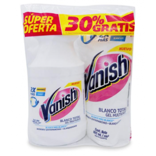 Vanish Blanco total Gel Multiusos quita manchas sin cloro Oferta Frasco 1800 Ml + Doy pack X 800 Ml 