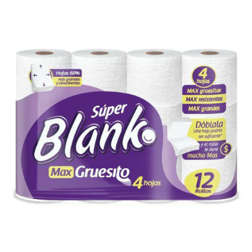 blanko papel higienico max gruesito 4 hojas x 12 unidades