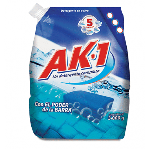 AK-1 Detergente con el poder de la barra en polvo Bolsa X 3000 Gramos 
