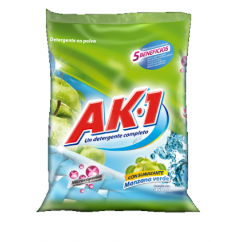 AK-1 Detergente en polvo manzana verde con suavizante Bolsa X 450 Gramos 