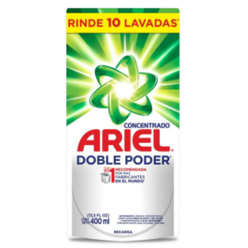 Ariel Concentrado Doble poder Detergente liquido Doy pack X 400 Ml 