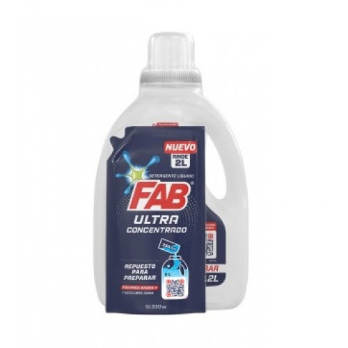 Fab Detergente Liquido Ultra Concentrado Repuesto para Preparar Doy Pack X 330 ML+Botella Vacia 