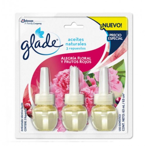 Glade Aceites naturales Alegría floral y frutos rojos 3 Repuestos X 21 Ml 