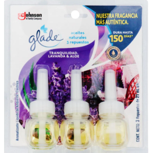 Glade Aromatizante Liquido Lavanda & Aloe X 3 repuestos 21 Ml c/u