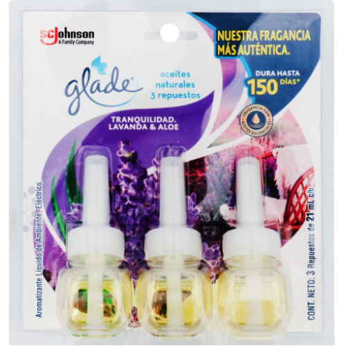 Glade Aromatizante Liquido Lavanda & Aloe X 3 repuestos 21 Ml c/u