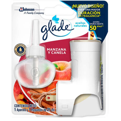 Glade Aromatizante Liquido de ambiente eléctrico Manzana y canela 1 Aparato + 1 Repuesto de 21 Ml 