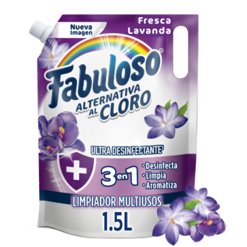 Fabuloso Ultra desinfectante liquido 3 en 1 fresca lavanda Doy pack 1.5 Ml 