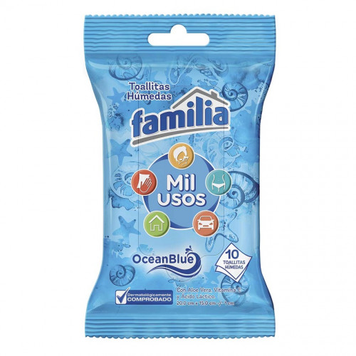 Familia Paños Humedos Mil Usos OceanBlue Paquete X 10 Unidades 