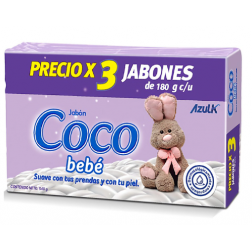 Jabón Coco Bebe 3 Barras X 180 Gramos 