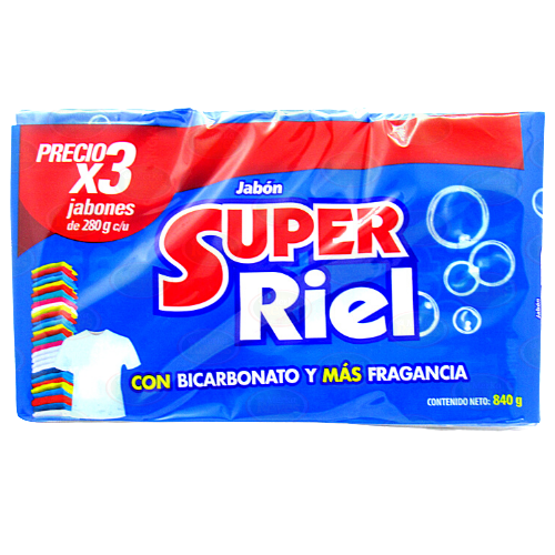 Jabón Super Riel con Bicarbonato 3 Barras X 280 Gramos 