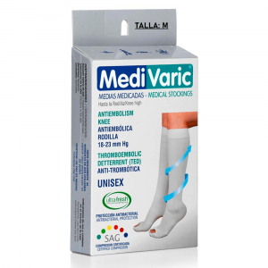 MediVaric Medias Medicadas Antiembólicas Rodilla Unisex Blanco Talla M Caja X 1 Par