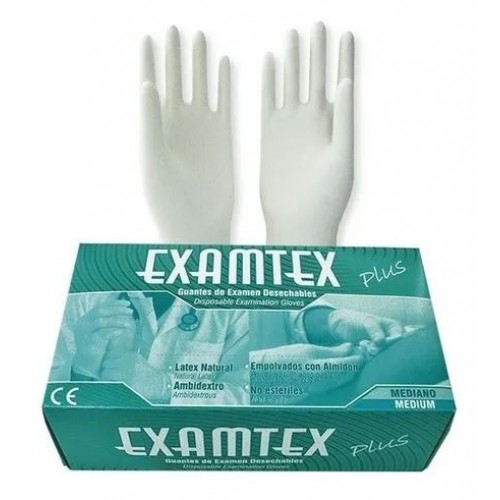 Guantes de examen desechables de látex natural M Examtex Plus Caja X 100 Unidades 
