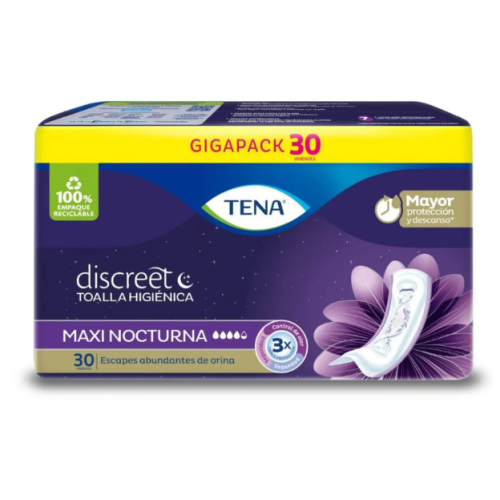 Tena Discreet Toalla higiénica Maxi Nocturna Paquete X 30 Unidades 