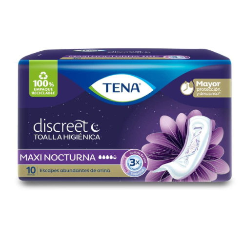 Tena Discreet Toalla higiénica Maxi Nocturna Paquete X 10 Unidades 