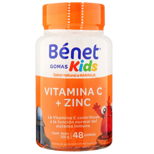 Bénet Gomas Kids Vitamina C + Zinc Sabor natural a Naranja Frasco X 48 Gomas (120gr)